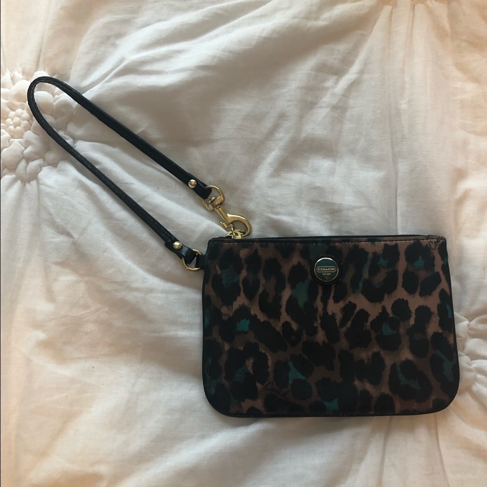 Leopard print Coach mini wristlet